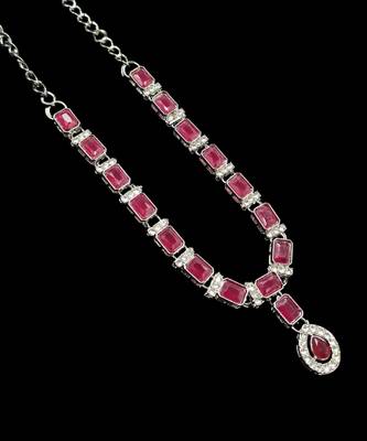 Maroon color necklace set with earrings & maang tikka | agate stone | rhodium plated 4