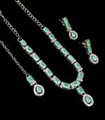 Pista color necklace set with earrings & maang tikka | agate stone | rhodium plated