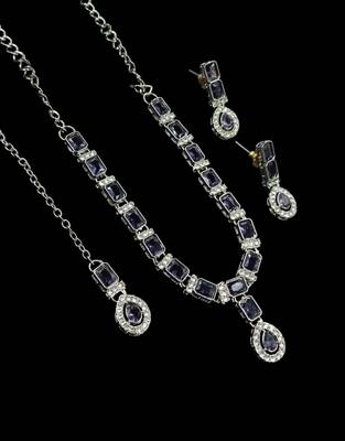 Purple color necklace set with earrings & maang tikka | agate stone | rhodium plated 2