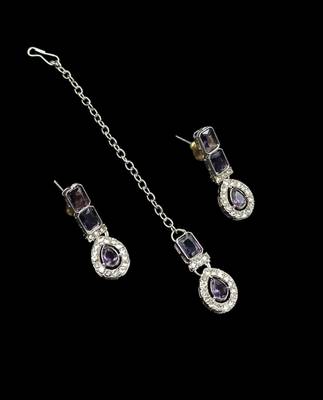 Purple color necklace set with earrings & maang tikka | agate stone | rhodium plated 3