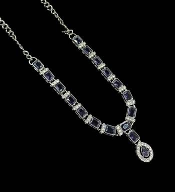 Purple color necklace set with earrings & maang tikka | agate stone | rhodium plated 4