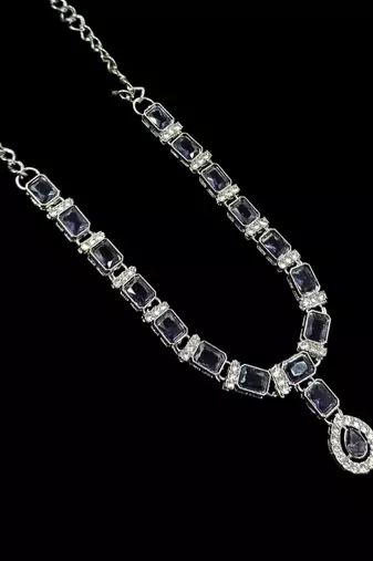 Purple color necklace set with earrings & maang tikka | agate stone | rhodium plated