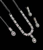 Baby pink color necklace set with earrings & maang tikka | agate stone | rhodium plated