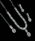 White color necklace set with earrings & maang tikka | agate stone | rhodium plated