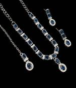 Blue color necklace set with earrings & maang tikka | agate stone | rhodium plated