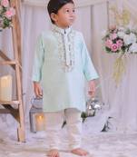 Blue hand embroidered silk kurta set