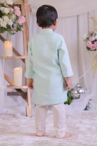 Blue hand embroidered silk kurta set