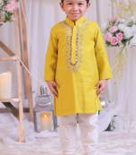 Yellow embroidered silk kurta set