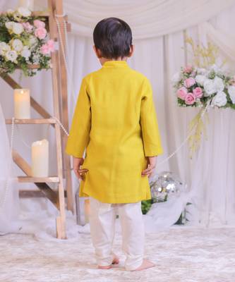 Yellow embroidered silk kurta set 4