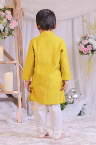 Yellow embroidered silk kurta set