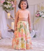 Peach floral printed silk lehenga choli