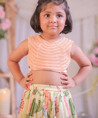 Peach floral printed silk lehenga choli 2