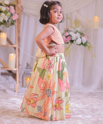 Peach floral printed silk lehenga choli 3