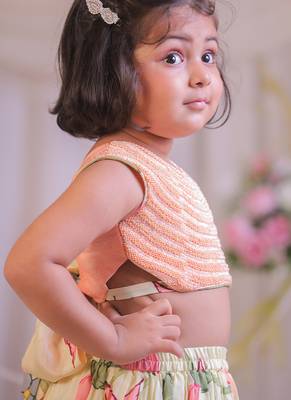 Peach floral printed silk lehenga choli 4