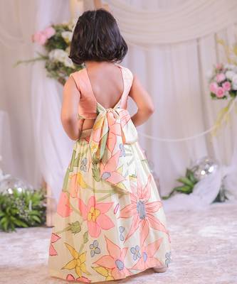 Peach floral printed silk lehenga choli 5