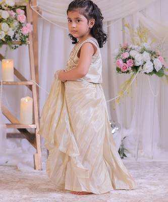 Beige embroidered shimmer silk palazzo set 2
