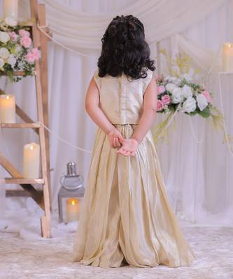 Beige embroidered shimmer silk palazzo set 3
