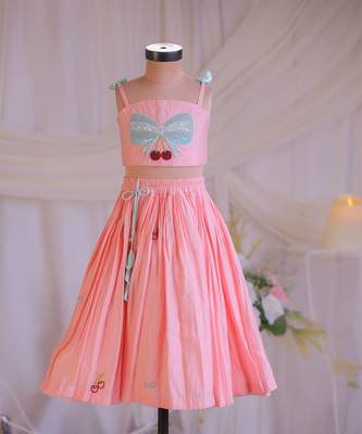Peach bow embroidered silk lehenga choli 1