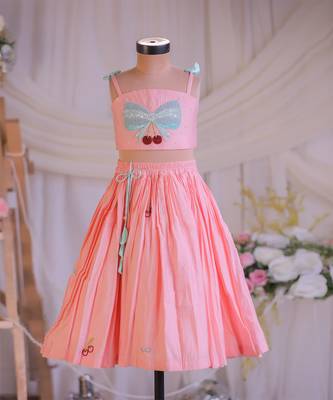 Peach bow embroidered silk lehenga choli 2