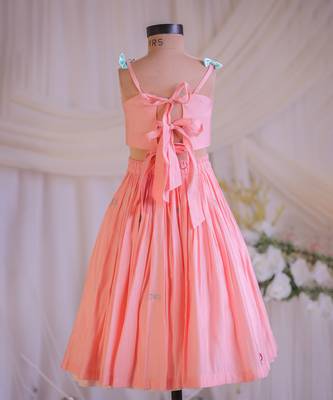 Peach bow embroidered silk lehenga choli 4