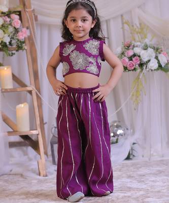 Purple embroidered silk palazzo set 1