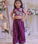Purple embroidered silk palazzo set