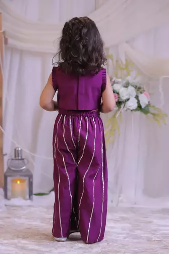 Purple embroidered silk palazzo set