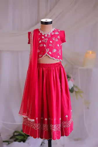 Rani pink embroidered silk lehenga set