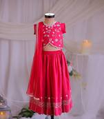 Rani pink embroidered silk lehenga set