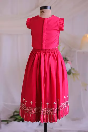 Rani pink embroidered silk lehenga set