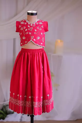 Rani pink embroidered silk lehenga set