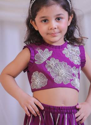Purple embroidered silk palazzo set 4