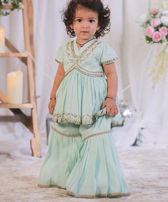 Sea Green Embroidered Silk Sharara Set 1