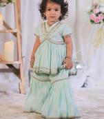 Sea Green Embroidered Silk Sharara Set