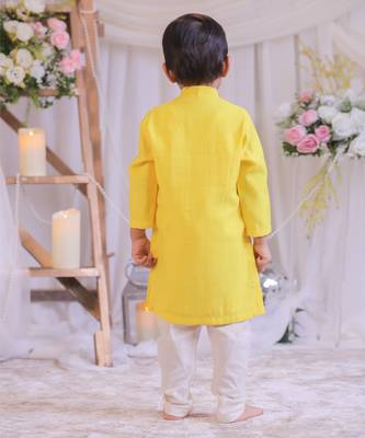 Yellow lotus embroidered silk kurta set 4