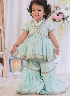 Sea Green Embroidered Silk Sharara Set 2