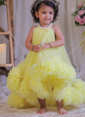 Yellow pompom net gown 1