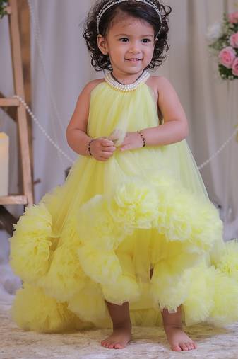 Yellow pompom net gown