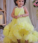 Yellow pompom net gown