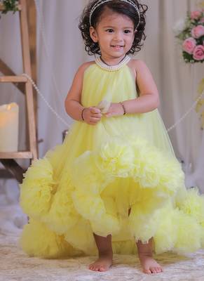 Yellow pompom net gown 2
