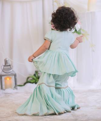Sea Green Embroidered Silk Sharara Set 4