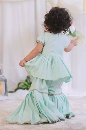 Sea Green Embroidered Silk Sharara Set