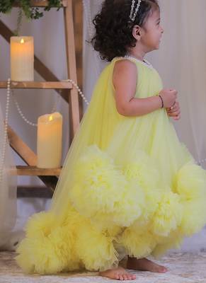 Yellow pompom net gown 3