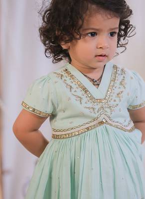 Sea Green Embroidered Silk Sharara Set 5