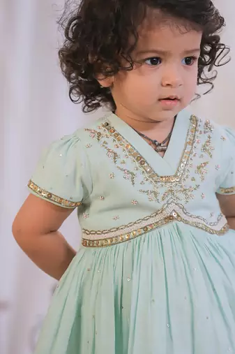 Sea Green Embroidered Silk Sharara Set