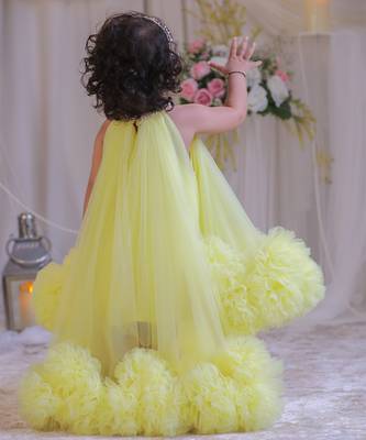 Yellow pompom net gown 4