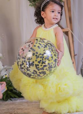 Yellow pompom net gown 5