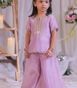 Lilac embroidered shimmer silk kurti set