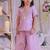 Lilac embroidered shimmer silk kurti set