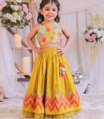 Mustard yellow embroidered silk lehenga choli